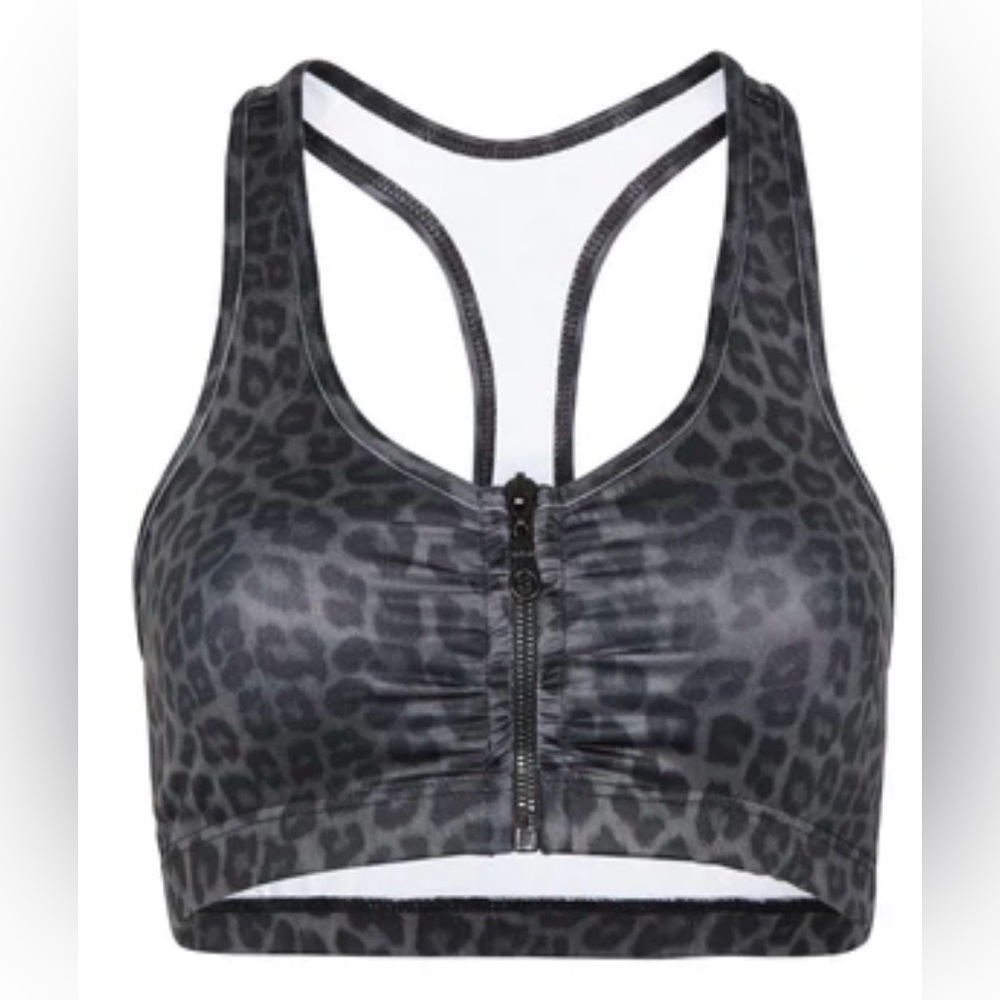 Vie Active LORI - BLACK LEOPARD - ZIPPERED SPORTS BRA XXS/XS